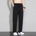 ice silk pants men's summer loose tight waist casual trousers men's straight drape sports pants drap