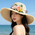 新款甜美大蝴蝶结遮阳草帽女 时尚气质大帽檐太阳帽户外防晒帽子