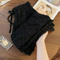 Summer Sporty Drapey Crystal Elastic Straight Leg Wide Leg Pants + Pants