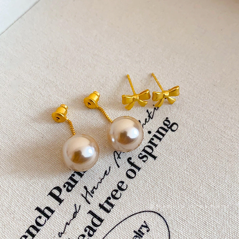 French Pearl Bow Two-Way Stud Earrings - view 2