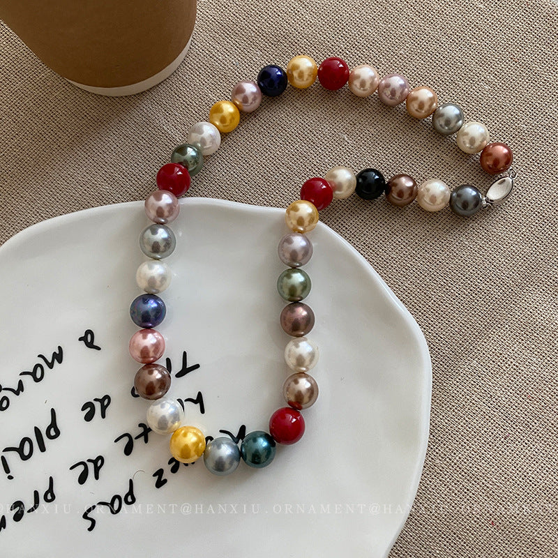 Colorful Beaded Round Pearl Necklace – Korean-Inspired Style - view 4