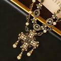 Vintage Cross Fringe Necklace Imperial Western Retro Pendant Rhinestone Fashionable Personality Sweater Chain
