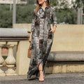 Women's Casual Lapel Collar Printed Floral Long Dress + Shirt + Skirt 2026 - Blue