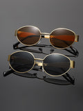 2 Pair Wear Fashionable Oval Round Women Sunglasses Premium Influencer Street Snap Simple French Glasses Retro Gold Metal Sunglasses