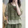 Summer Fashion Slimming Linen Cotton Patchwork Printed Harem Pants + Top 2-Piece Set