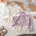 Girls' Bow Print Lace Trim Long Sleeve T-Shirt