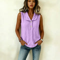 Summer Casual Linen Cotton Sleeveless V-Neck Lapel Collar Loose Shirt + Tank Top