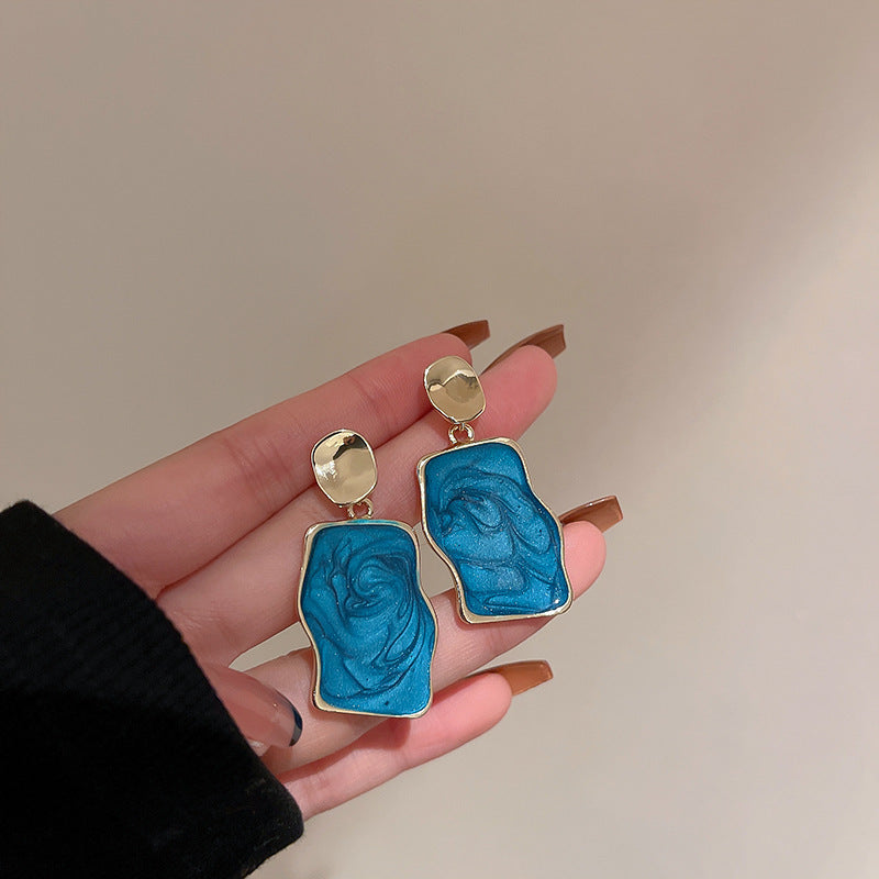 Blue Heart and Flower Square Stud Earrings – Trendy Summer Style - view 12