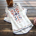 Women's Summer Ethnic Artistic Plus Size Linen Cotton Embroidered Short Sleeve Loose