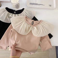 Girls' Lace Trim Collar Long Sleeve T-Shirt - Fall Base Layer