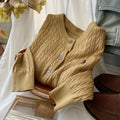 Women's Fall-Winter Retro Embroidered Knit Long Sleeve Crew Neck Sweater + Cardigan + - White