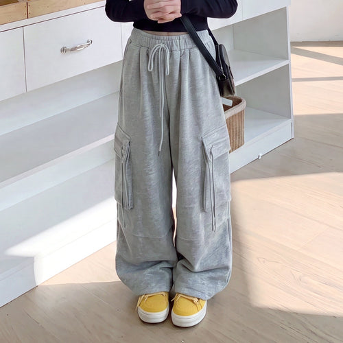 Girls' Large Pocket Cargo Wide-Leg Pants - Straight