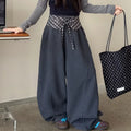 Girls' Plaid Waistband Knit Wide-Leg Sweatpants - Curved