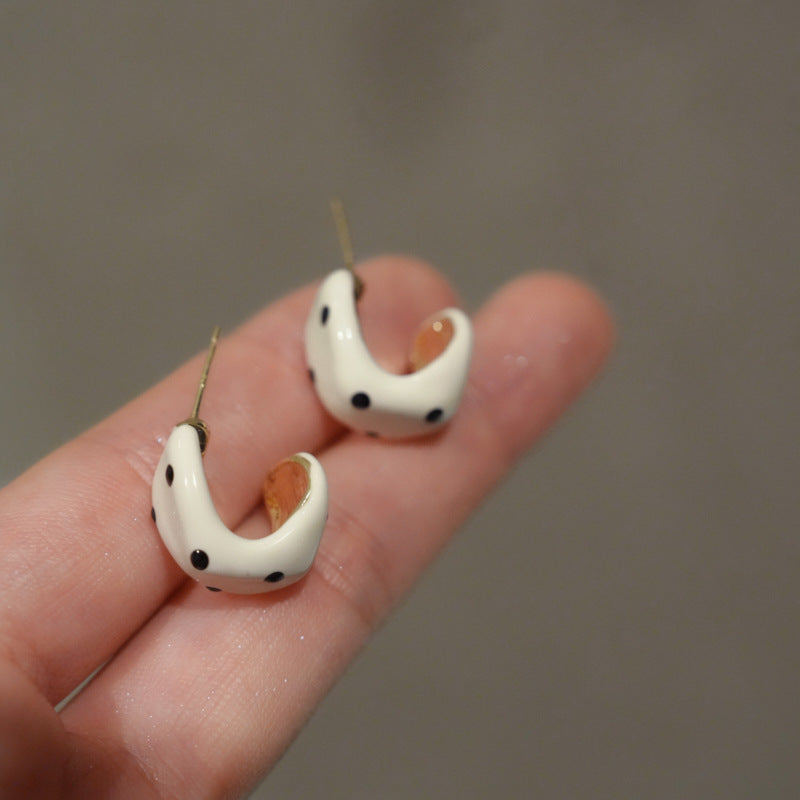 Korean Enamel Polka Dot Round Stud Earrings - view 3