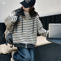 Girls' Striped Contrast Zip Hoodie - Fall Cardigan