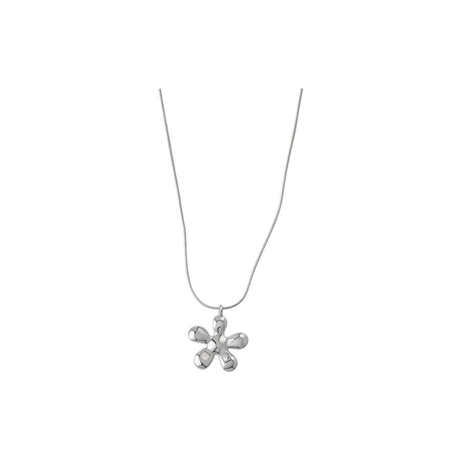 Minimalist Silver Flower Pendant Necklace - view 5
