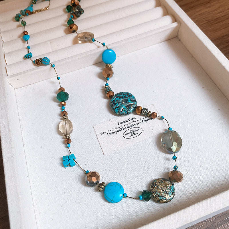 Butterfly Flower Crystal Bead Layered Necklace - view 3