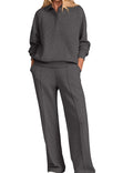 Casual Fashion Long Sleeve Lapel Collar Wide Leg Pants + Top Set