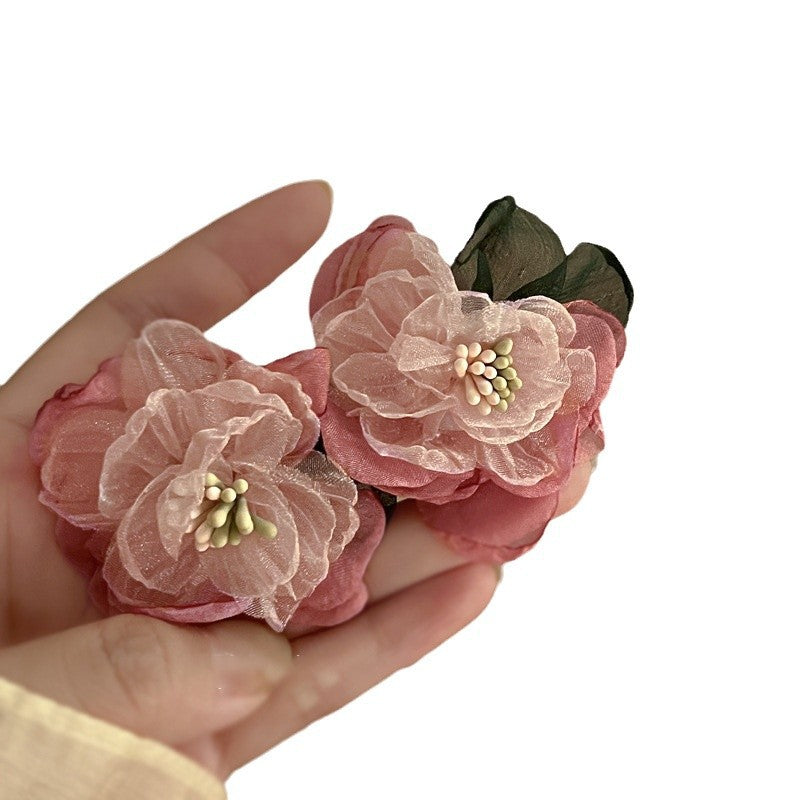 Pink Flower Rhinestone Drop Earrings - view 5