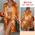 菲韵新款亚马逊热卖丝绸感女士睡袍性感拼接居家服浴袍睡衣389