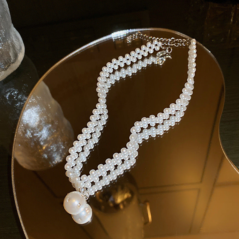 Vintage Pearl Rhinestone Tassel Choker Necklace - view 2