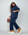 Solid Long Sleeve + Pants Two-Piece Casual Set, 2025