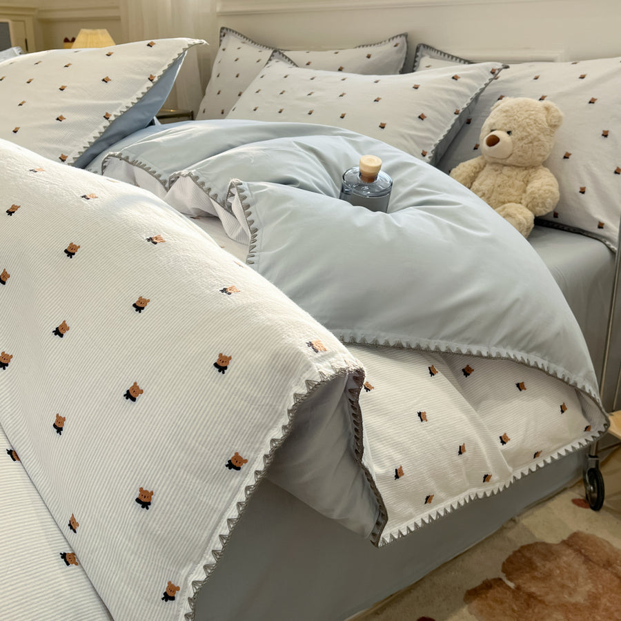 Warm Heart Apple Green Scalloped Jacquard Cotton 4-Piece Bedding Set - view 5
