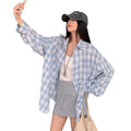 Spring-Summer Korean Casual Long Sleeve Plaid Sun-Protection Loose Shirt + Jacket