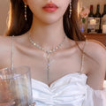 Imperial Breeze Simple Rhinestone Geometric Wave Shape Stud Earring Necklace Set Fashionable Clavicle Chain Light Luxury Premium Necklace