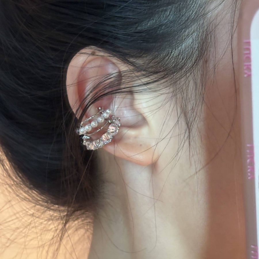 Multi-Layer Zircon Pearl Clip-On Earrings - view 2