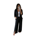 Vacation Linen Cotton Slit Loose Wide Leg Pants + Top 2-Piece Set
