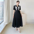 Pleated Embroidered Rhinestone Fitted Dress, 2023 Summer New