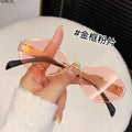 Rimless Beveled Polygon Women Sunglasses Premium Light Luxury Gold Silk No Rim Sunglasses Driving Sun-Proof Glasses