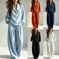 Fall Casual Elegant Long Sleeve Lapel Collar Loose Pants + Top 2-Piece Set