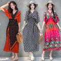 Women's Summer Chinese French Short Sleeve V-Neck Printed Dress + Skirt 2026 - 1-1#