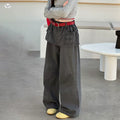 Girls' Korean Loose Flap Back Cotton Wide-Leg Pants