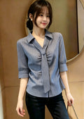 Fall Korean Elegant Striped Cropped Shirt