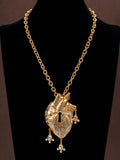 Vintage Full Diamond Heart Necklace Fashionable Personality Vintage Sweater Chain Imperial Western Heavy-Duty Necklace