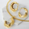 Overseas Fashionable Western Light Luxury C Type Texture Pendant Necklace Versatile Super Sparkle Earrings Commute 2-Piece Set Elegant Women