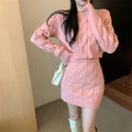 Relaxed Knit Wool Long Sleeve High Waist Fitted Sweater + Short Skirt + Skirt 2-Piece Set