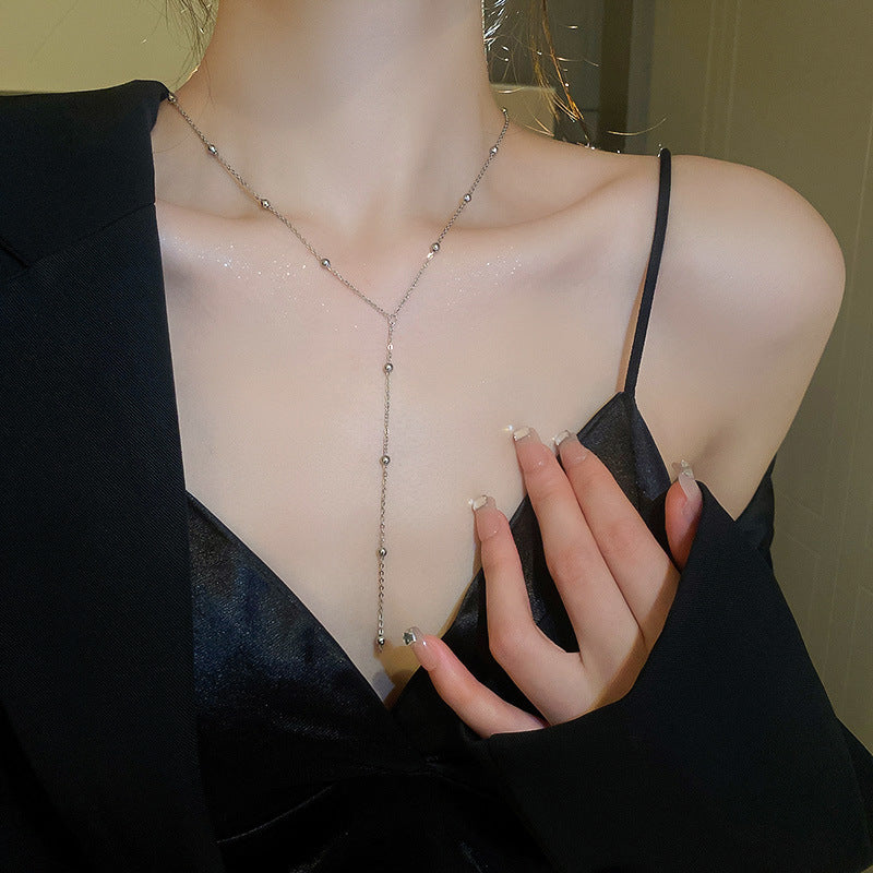 Geometric Pearl Tassel Long Necklace - view 12