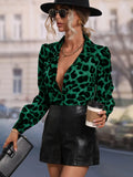 Early Spring Casual Elegant Satin Long Sleeve Leopard Shirt