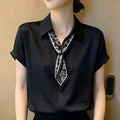 Summer Professional French Satin Short Sleeve Loose Shirt