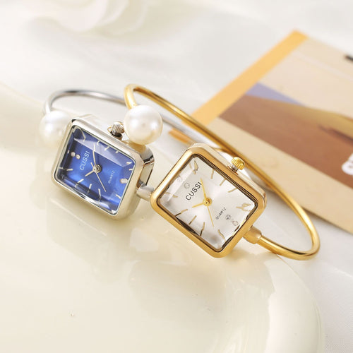 Cross-Border Export Niche Light Luxury Simple Influencer Breeze Small 4th Square Pearl Bangle Watch Open End Bracelet Quartz