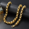 Gold Plated Byzantine King Chain Men Bracelet Necklace Set Relief Return Pattern Cylinder Band Clasp Chunky Chain Overseas