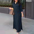 Solid Lapel Long Sleeve Casual Long Dress, 2026