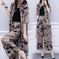 Summer Slimming Plus Size Loose Wide Leg Pants + Cardigan + Top 2-Piece Set