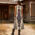 Retro Bohemian Print V-Neck Sleeveless Dress, 2026
