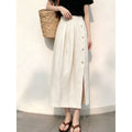 White Linen Button Front A-Line Long Skirt, 2026