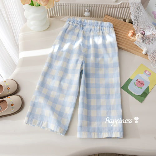 Girls' Plaid Wide-Leg Pants - Loose Fit Fall Pants